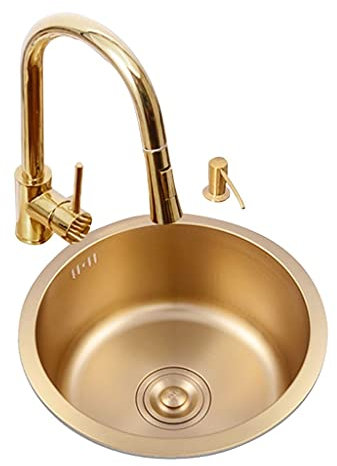 GAOXIONG Fregaderos de Cocina de Acero Inoxidable con escurridor, Redondos, de un Solo Cuenco, con escurridor, de 32, 36 y 40 cm, para Uso doméstico (Color: Dorado (D), tamaño: 36 cm | 14,2 Pulgadas)