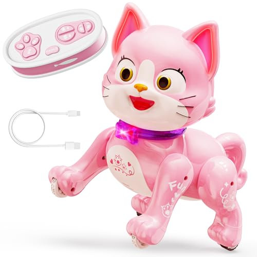 Jofuni Roboter Katze, Ferngesteuert Katze Spielzeug Kinder, Spielzeug Mädchen 3 4 5 Jahre, Wiederaufladbar Interaktive Katze, LED Katze Elektrisch Spielzeug Für Kinder, Mädchen Geschenke 3 4 5 Jahre