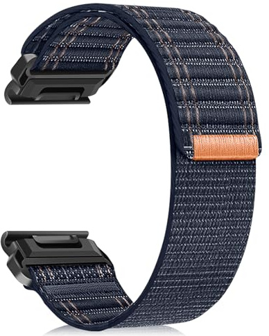 ZoRoll 22 mm QuickFit armband för Garmin Fenix E/Fenix 8 47 mm/7 Pro/7/6 Pro/6/5, elastiskt nylonarmband för dam herr, kardborreband armband för Garmin Tactix 8 47 mm/Descent G2/Epix - mörkblå