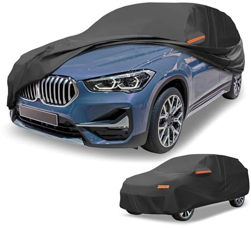 Partuto Universal Car Cover Waterproof All Weather 210D-PU, UV Sun Rain Protection, Fits for SUV Length 182-190, with Left Side Zipper, Black