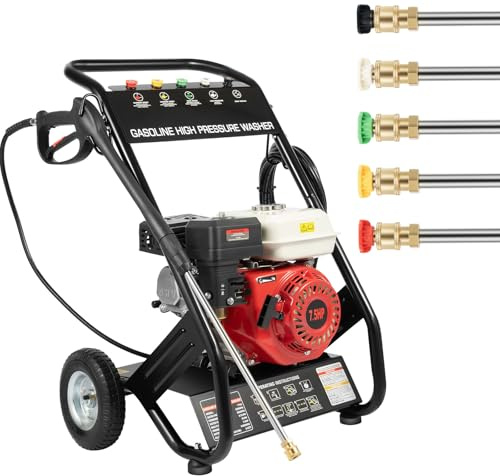 VonVVer Benzin Hochdruckreiniger Terrassenreinger 4 Takt 7,5HP - Benzin Hochdruckreiniger mit Benzinmotor 2200PSI 190Bar 0-40° Düsenwinkel 8m Hochdruckschlauch