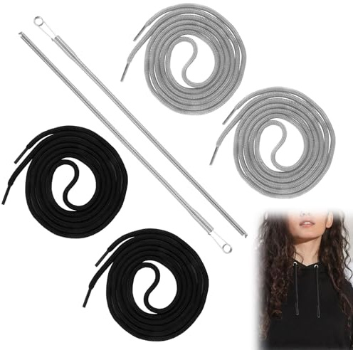 CJMUQHEHH 4 unidades de cordón para pantalones de jogging, 160 cm, cordón con cordón con cordón, cordón de poliéster para sudaderas, chaquetas, sudaderas, color negro y gris