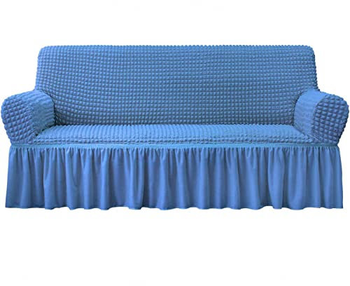 Eleganter Stretch-Sofabezug mit 3D-Luftblasengitter, Elastan, elastischer Couchbezug für Zweisitzer und Sofa, Möbelschutz in Blau, Stuhlgröße 50 - 70 cm, einfache Montage und stilvoller Schutz