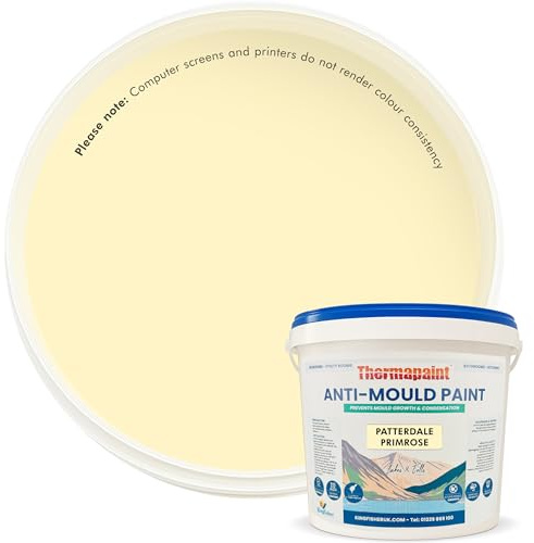 Kingfisher Thermapaint Anti Mould Emulsion Paint 2.5L, Patterdale Primrose | Mould and moisture resistant with active fungicide, waterproof and washable, for kitchens, bathrooms and more