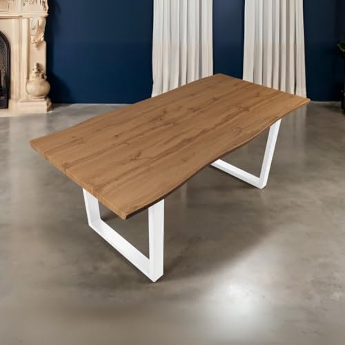 Bett11 Esstisch 180x90 cm Holz 40mm Eiche-Optik, U-Gestell weiß, Baumkantentisch aus Holz, Casa Massiva