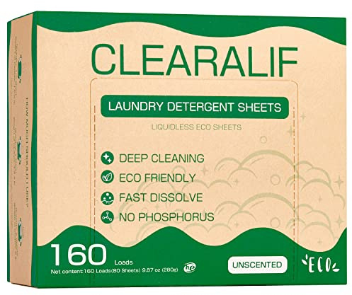 CLEARALIF Waschmittelblätter bis zu 160 Waschladungen (80 Blatt), geruchlos, Waschmittelstreifen, umweltfreundlich und hypoallergen
