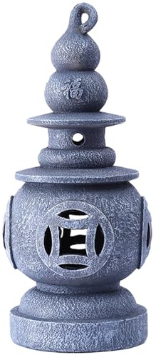 MOUNTTU Japanese Pagoda Statues, Waterproof Solar Pagoda Lantern, Decorative Japanese Stone Lantern for Garden, Yard, Lawn, Balcony, Patio, Porch Solar Statues for Yard And Garden Stone