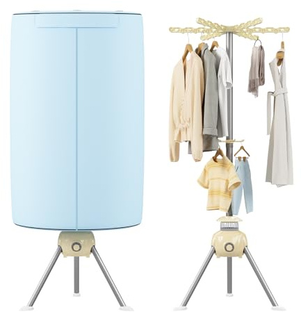 Innotic Stendino Elettrico a Ombrellone 1000W con Cappuccio Azzurro, Asciugabiancheria Rapido in 60 Minuti, 2 livelli rotondo, stendibiancheria pieghevole, grande capacità