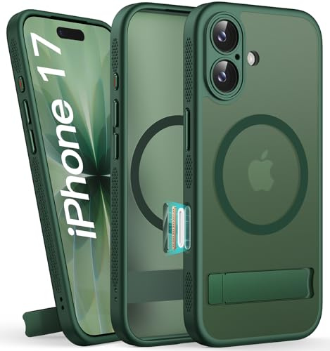 SIXBOX für iPhone 17 Hülle mit Kamerasteuerung Capture Button, Grün | Kompatibel mit MagSafe, Eingebauter Ständer, Stoßfeste Vollschutz Handyhülle, Rutschfest Militär Schutzhülle für iPhone 17