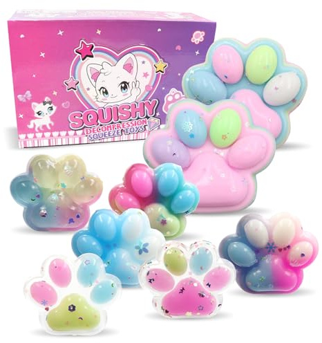 ACESOME 8 Stück Katzenpfoten Squishy,12 x 10 cm+ 7 x 6.5 cm Stressball Squeeze Toy, Katzen Pfoten Squishy für Angst Relief, Geschenkpackung für Weihnachten, Kindertag (Farbkombination)