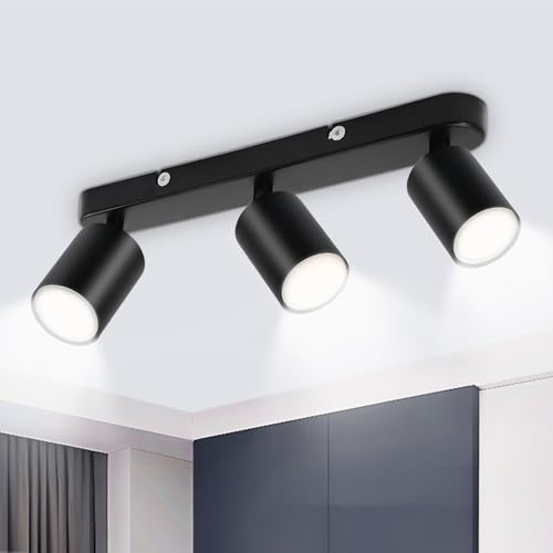 Seruno X 3 flammig LED Deckenstrahler Schwenkbar GU10 - Schwarz Deckenspots, Drehbare Spotlampe Modern Deckenlampe Spot für Küche, Wohnzimmer, Schlafzimmer (Ohne Leuchtmittel)