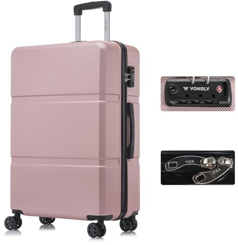YONSLY Reisekoffer TSA-Schloss,YKK-Reißverschluss Hartschalen-Koffer Trolley Rollkoffer Suitcase Handgepäck 4 Rollen (Roségold, XL)