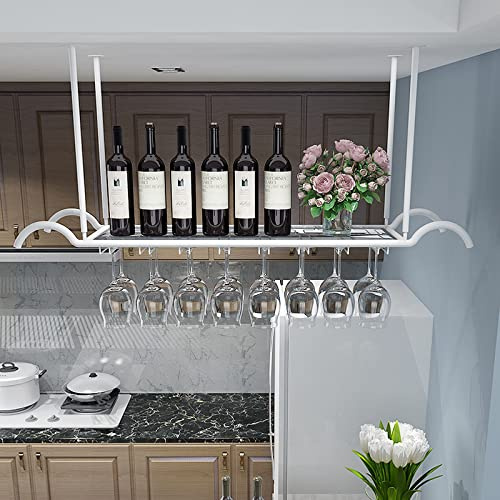 Portabicchieri da vino da soffitto, in metallo, con supporto per bottiglie e bicchieri, elegante unità bar per sala da pranzo, soggiorno e caffetteria, design salvaspazio, facile installazione