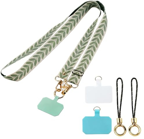 BUZUYIWAR Cordon Telephone Portable Tour de Cou Téléphone Portable Universelle Dragonne avec 2 Patchs Réglable Collier Lanière en Bandoulière solide Compatibles avec Plupart des Smartphones en Nylon