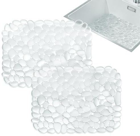 2 Pack Sink Protector Mat 40 * 30cm Kitchen Sink Mat 12.5 * 15.7in Cut-to-Fit Draining Sinks Protect Mats Fast Draining Dish Drying Mat for Ceramic or Stainless Steel Sinks (White Translucent)