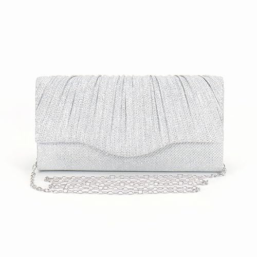Culinavog Pochette Scintillante, Sac de Soirée Élégante, avec Chaîne d'Épaule Amovible, Polyvalente en Tant Que Pochette, Sac à Main de Soirée pour Mariage, Fête, Occasions Festives (Argent)