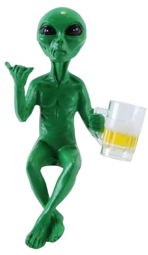 ACOLY Alien Statue, Beer Drinking Sculpture, Resin Novelty Collectible, Funny Desktop Decor, for Adults, Bedroom, Garden, Outdoor Shelf