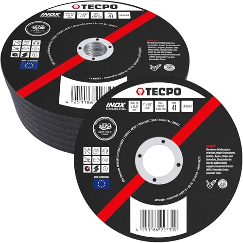 TECPO Lot de 30 disques à tronçonner - Diamètre : 180 mm - Pour meuleuse d'angle - Disques flexibles pour acier, métal et acier inoxydable (INOX) - 1,6 mm - 22,23 mm