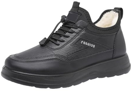 Generisch Ankle Boots Men's Winter Boots Fleece Lined Snow Boots Warm Winter Boots Non-Slip Thermal Boots Waterproof Hiking Boots Thick Sole Lace-up Shoes Comfortable Winter Shoes, black, 11 UK