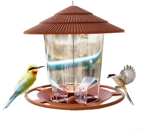 Rundes Vogelfutterhaus aus Kunststoff zum Aufhängen, wetterfeste Eigenschaften und Auffangschale, geeignet für Garten und Balkon (braun)