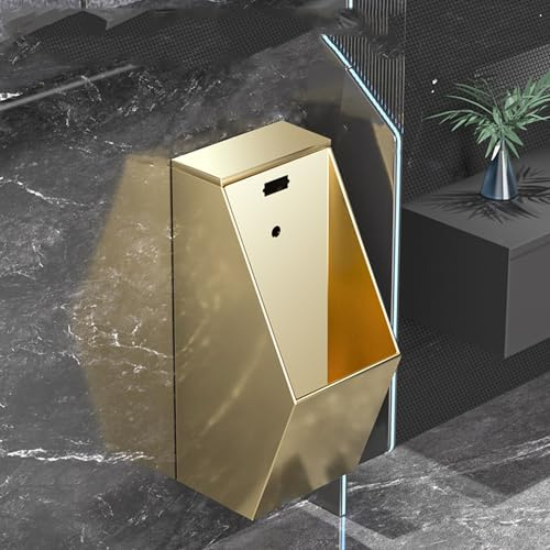 Urinoir mural automatique sans contact - Capteur intelligent, acier inoxydable 304, chasse d'eau hygiénique pour la maison et l'hôtel, salle de bain, design moderne (jaune)