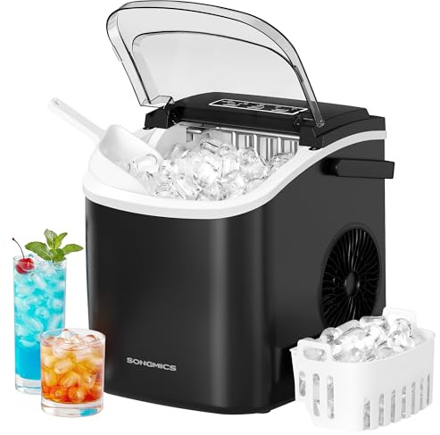 SONGMICS Ice Maker Countertop, Ice Cube Machine with Self Cleaning, 6 Minutes 9 Cubes in 2 Sizes, 12 kg in 24 h, Portable for Kitchen Home Office Dorm Party Camping, Ink Black XZB001B1UK