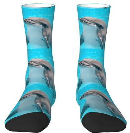 QAZWZML Adorables calcetines deportivos con estampado de delfín, calcetines blancos cálidos a media pantorrilla, adecuados para actividades al aire libre., blanco, Altoa única