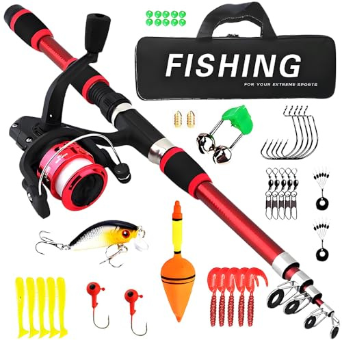 BIZOI Kit de Pêche pour Enfants de 1,8 m, Kit de Démarrage de Pêche pour Enfants avec Moulinet et Appâts, Canne à Pêche Télescopique en Fibre de Carbone Accessoires de Pêche pour Enfants de 3 à 10 Ans