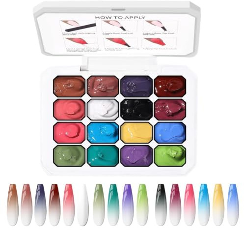 Peinture En Gel Palette 16 Couleurs Dégradé par Tapotement French Manucure | Palette de Gel à Peindre Pour Studio Spa Fête Salon Maison Filles Femmes Débutantes