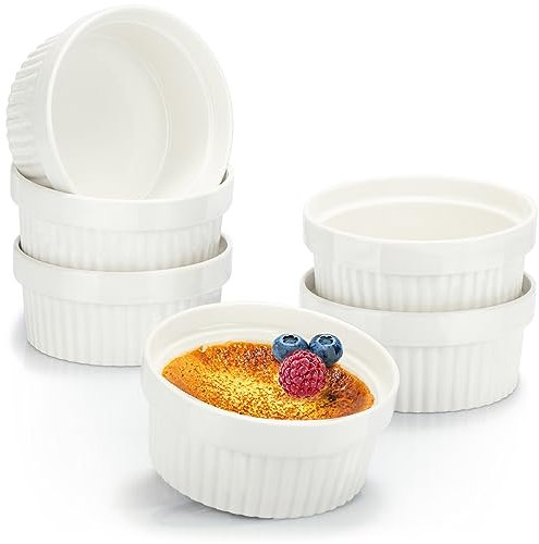 COM-FOUR® 6x Moldes para soufflé - Cuencos de cerámica para creme brulee - Moldes para el horno, 270 ml cada uno - Ramequines en blanco