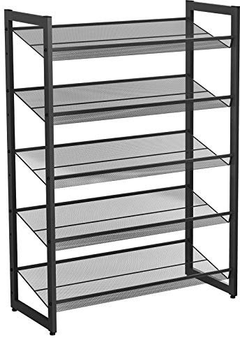 SONGMICS Portascarpe a Rete Metallica Impilabile, Scaffale a 5 Ripiani, Capienza di 15-20 Paia di Scarpe, Scarpiera per Corridoio Ingresso LMR005B