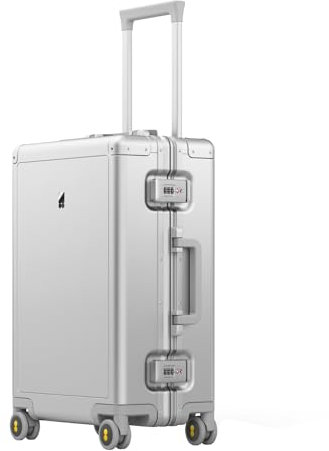 LEVEL8 Koffer Aluminium Handgepäck Koffer Trolley mit Doppelte TSA, Alu Reisekoffer Business Cabin Trolley Hartschalenkoffer Reißverschlussloses Gepäck (55cm,35L,Silber)