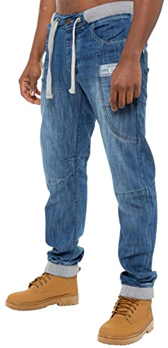New Mens ENZO Branded High Fashion Designer Ribbed Cuffed Joggers Denim Jeans 28-48