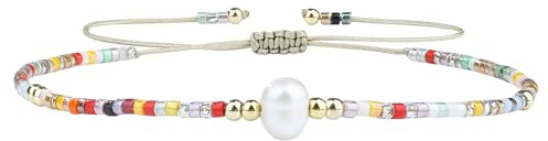 KELITCH Boho Freundschaftsarmband für Damen Alltagsschmuck Verstellbares Perlenarmband mit Süßwasserperle
