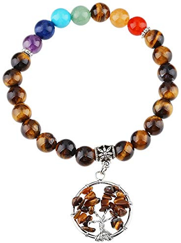 mookaitedecor Bracelet Pierre Lithotherapie Elastique | Arbre de Vie Bracelet Chakra Perles Protection Tibétain
