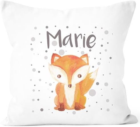 SpecialMe® Kissen-Bezug mit Namen Fuchs-Motiv Kissen-Hülle Namenskissen Baumwolle personalisierte Geschenke Dekokissen Weiss Unisize