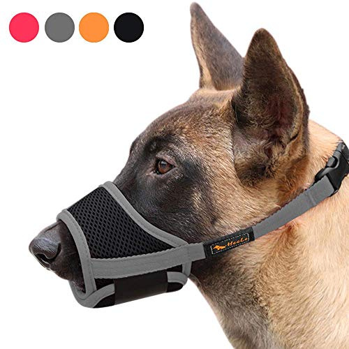 HEELE Muselière pour Chiens Muselière pour Chien en Nylon Souple Anti-aboiement et Mastication avec Boucle réglable en Maille Respirante, M, Gris