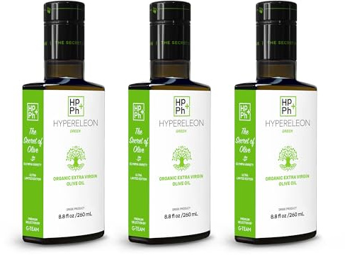 HYPERELEON GREEN | Premium, Organic, Exceptionally High Phenolic, Greek Extra Virgin Olive Oil 100% Pure & Natural | Bio & Unfiltered | 65 Top Global Awards | 260ml (Pack of 3)
