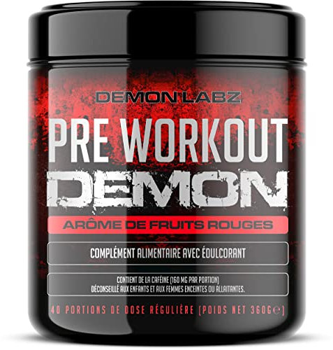 Pre Workout Demon – Complément puissant pré-entrainement avec créatine, caféine, bêta-alanine et glutamine (Fruits Rouges, 360 g (Lot de 1))