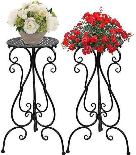 Pflanzenständer | Pflanzenregal für den Innen- und Außenbereich, Metall, für Garten, Terrasse, Wohnzimmer, Topfpflanzenhalter (2 Stück, schwarz)