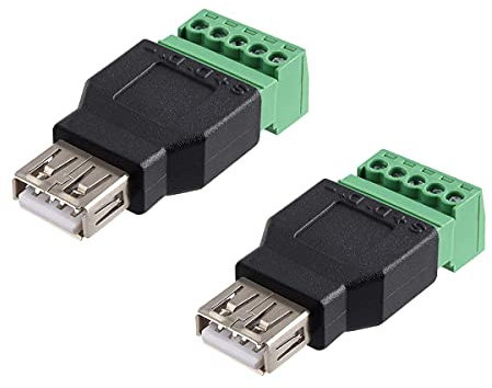 Lelukee Connecteur USB 2.0 A vers Bornes à Vis Femelle à 5 Broches, Adaptateur Type Plug-in, Connecteur de Bornier à Vis USB, 2 Pièces, Pas Besoin de Soudage