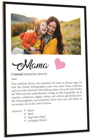 GRAVURZEILE Definition Poster & Kunstdrucke mit eigenem Foto - Geschenke für Mama - Personalisierte Wandbilder - Wanddeko Deko für Wohnzimmer Schlafzimmer Flur & Diele - Mama Geschenk