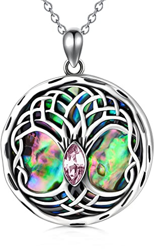 AOBOCO Keltisch Baum des Lebens kette Sterling Silber 925 Lebensbaum Anhänger Halskette Damen, Keltischer Schmuck Geburtstagsgeschenke für Frauen (Rosa)