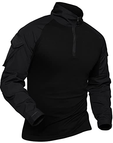 XKTTAC Combat Shirt Tactical mit 2-4 Taschen Herren Militär Ausrüstung Security Outdoor Polizei Hemd Bundeswehr Paintball Airsoft(B-bk/2 Taschen,XXL)