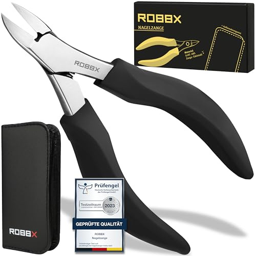 ROBBX® Profi Nagelzange für starke Fußnägel und Fingernägel inkl. Lederetui | Fußpflege, starke Fußnägel, eingewachsene Zehennägel, Pediküre, Maniküre, Edelstahl