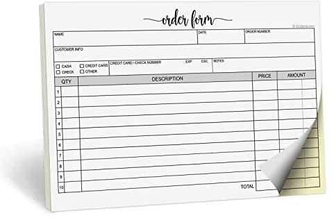 321Done Bloc de formularios de pedido, horizontal, 2 partes, sin carbono, fabricado en Estados Unidos, libro de recibos de compra de venta de copia de carbono para facturas de pequeñas empresas (50