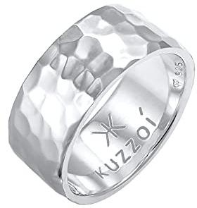 Kuzzoi Herrenring im Hammerschlag Design Bandring massiv 10 mm 925 Silber