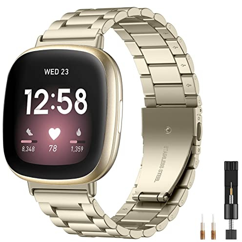 CeMiKa Armband kompatibel mit Fitbit Versa 3 Armband/Fitbit Sense Armband, verstellbar, Metall aus Edelstahl, Ersatzarmband mit doppelter Faltschließe für Fitbit Versa 3/Sense
