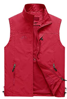 Mann dünne lässige Wasitcoat, Weste mit vielen Taschen, Sommer Reißverschluss Regelmäßige Weste, rot, L