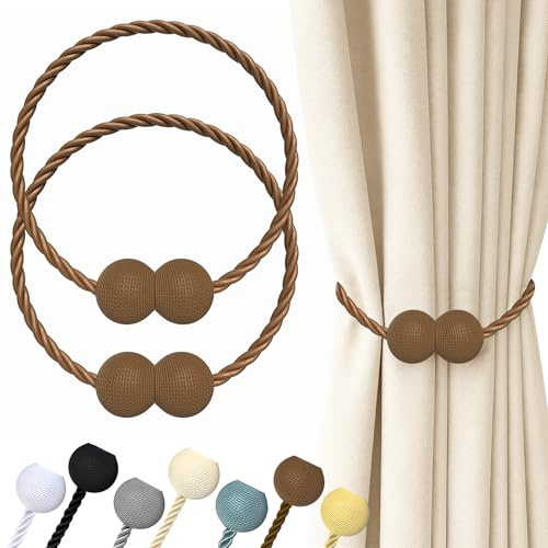 Hion Magnetische Vorhang Raffhalter Dunkelbraun 2 Stück, Vorhang Raffhalter Schnallen Holdbacks Halter Haken Clip für Zuhause Schlafzimmer Büro Dekorativer Vorhang